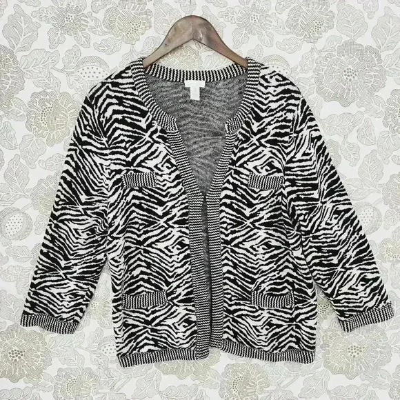 EUC Chico's Zebra print Knit Sweater Cardigan Women's 2/ L - Picture 1 of 6